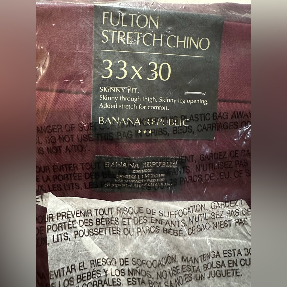 Banana Republic Fulton Stretch Chino 33x30 Skinny Fit Burgundy